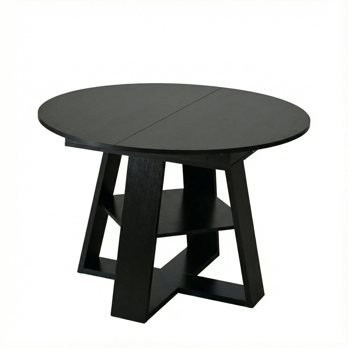 Front studio view of the black round table on a white background
