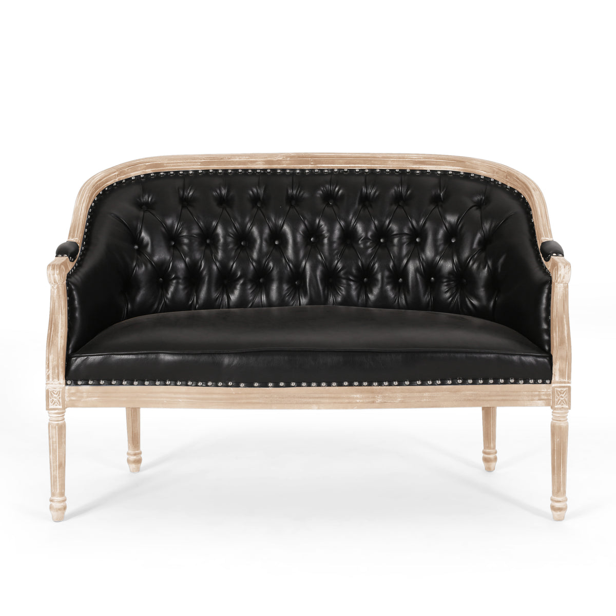 Black Vegan Leather Tufted Chesterfield Sofa, 49.5 in Wide