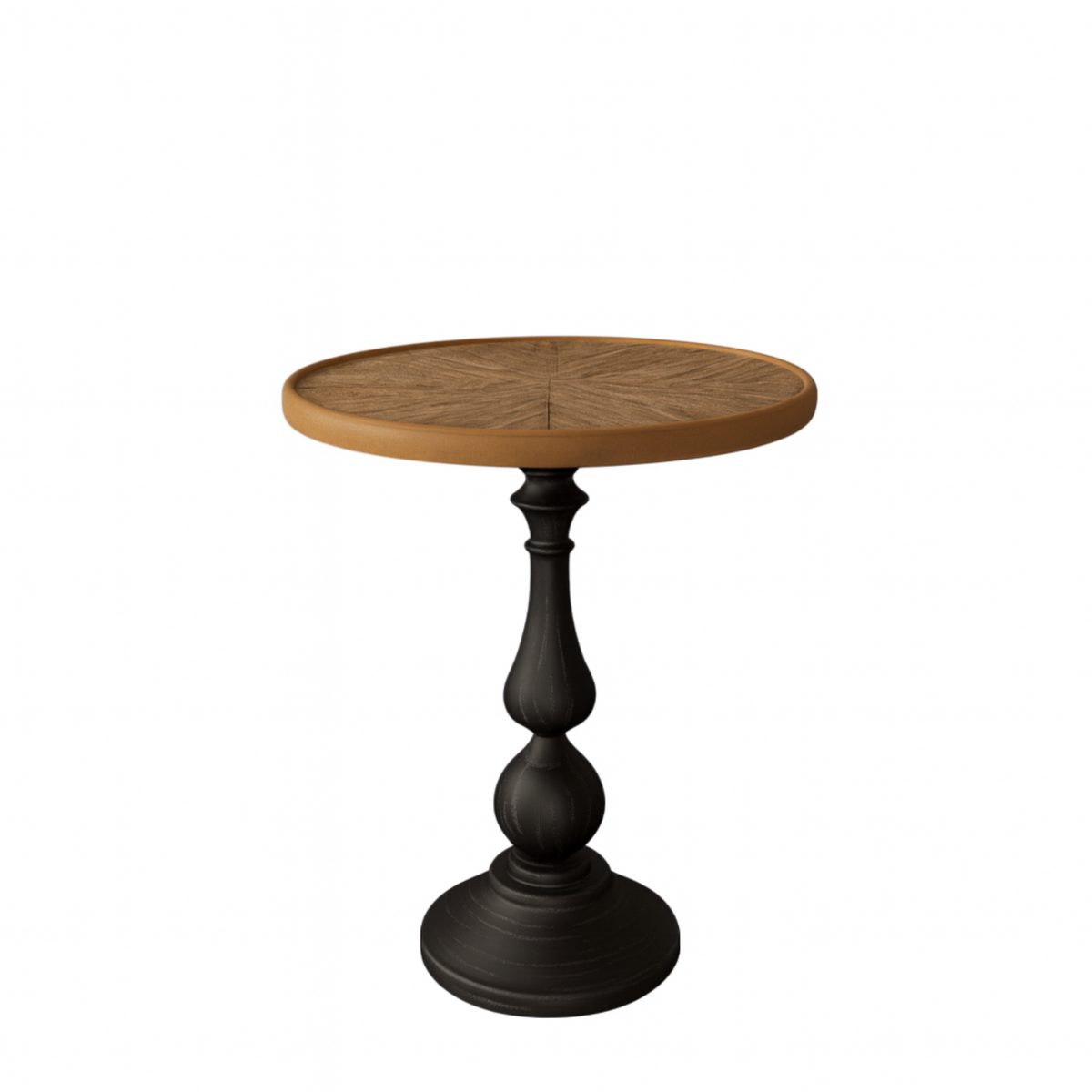 Natural and Black French Country Round Pedestal Side Table, 19.9 in