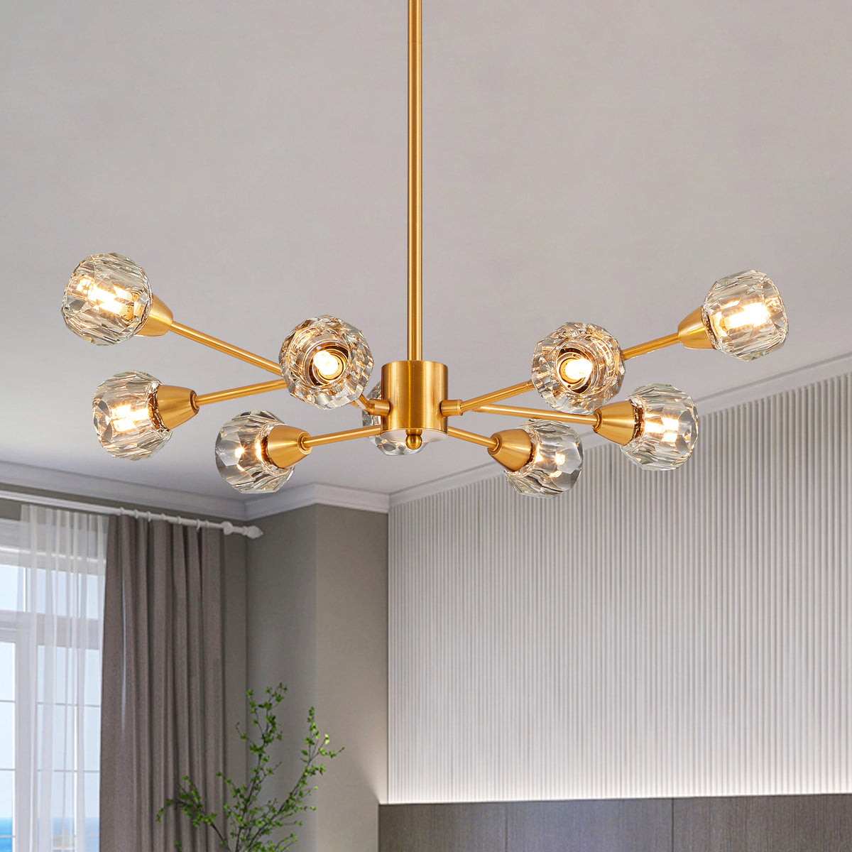Golden Crystal 9-Light Chandelier, 28 in