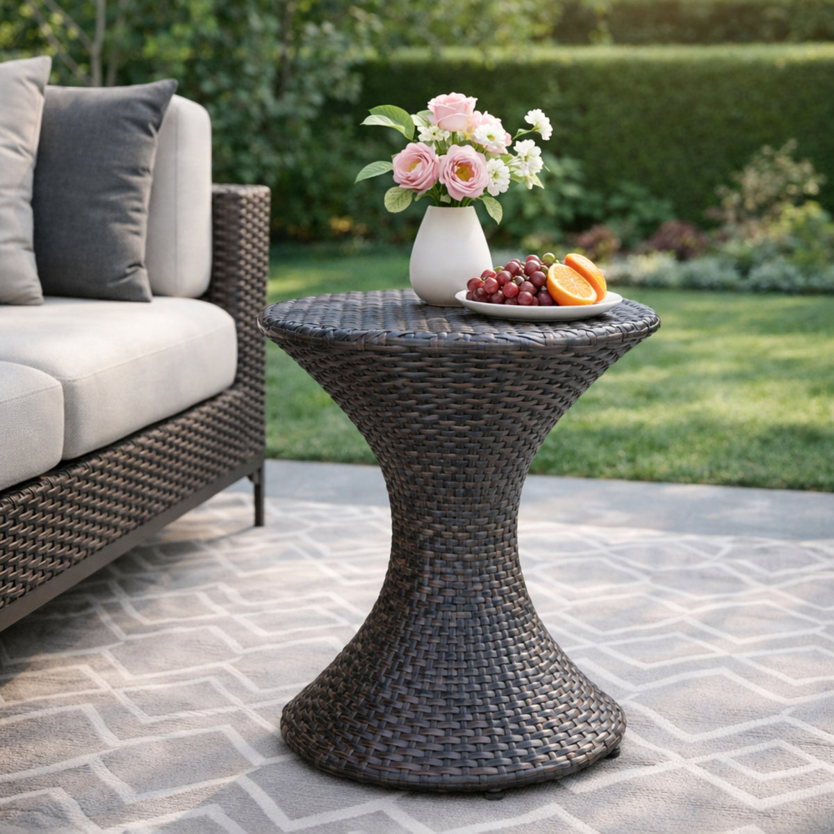 Brown Wicker Outdoor Side Table, 16.3 in Tall