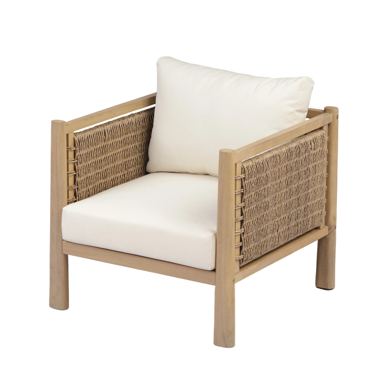 Light Brown Solid Wood Patio Chair with Cushions, Set of 2