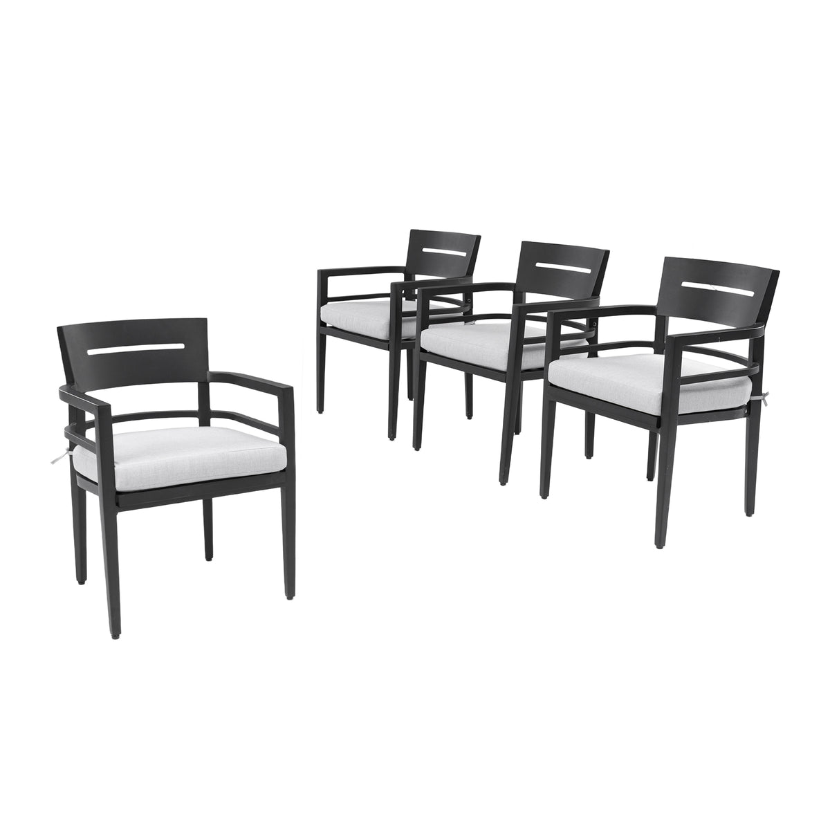 Black Aluminum Outdoor Dining Chair with Cushions, Set of 4