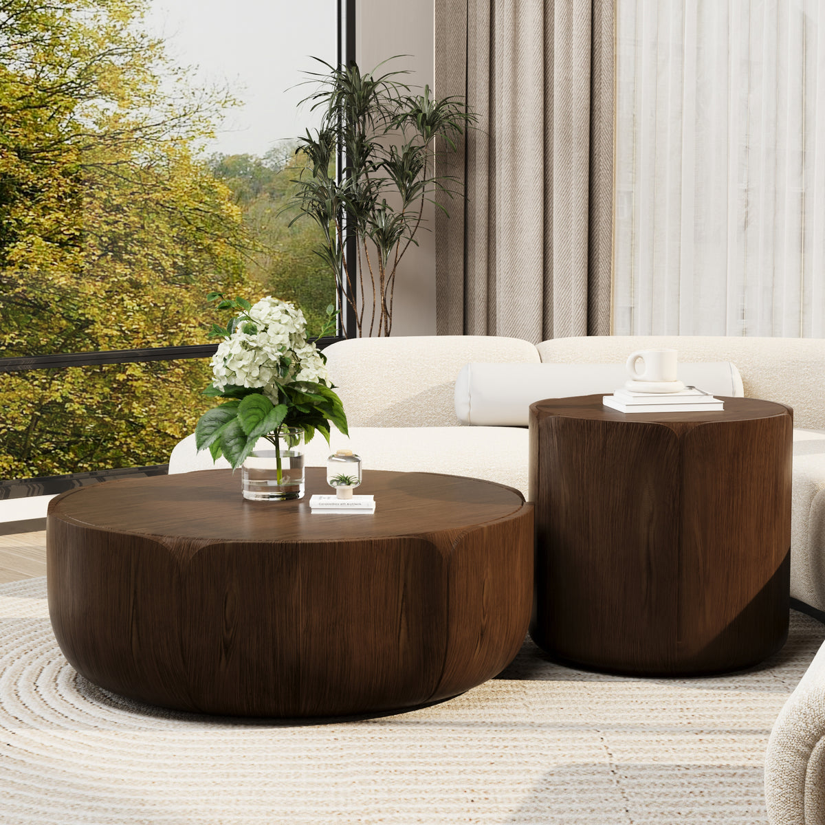 Brown Round Outdoor Coffee Table Set