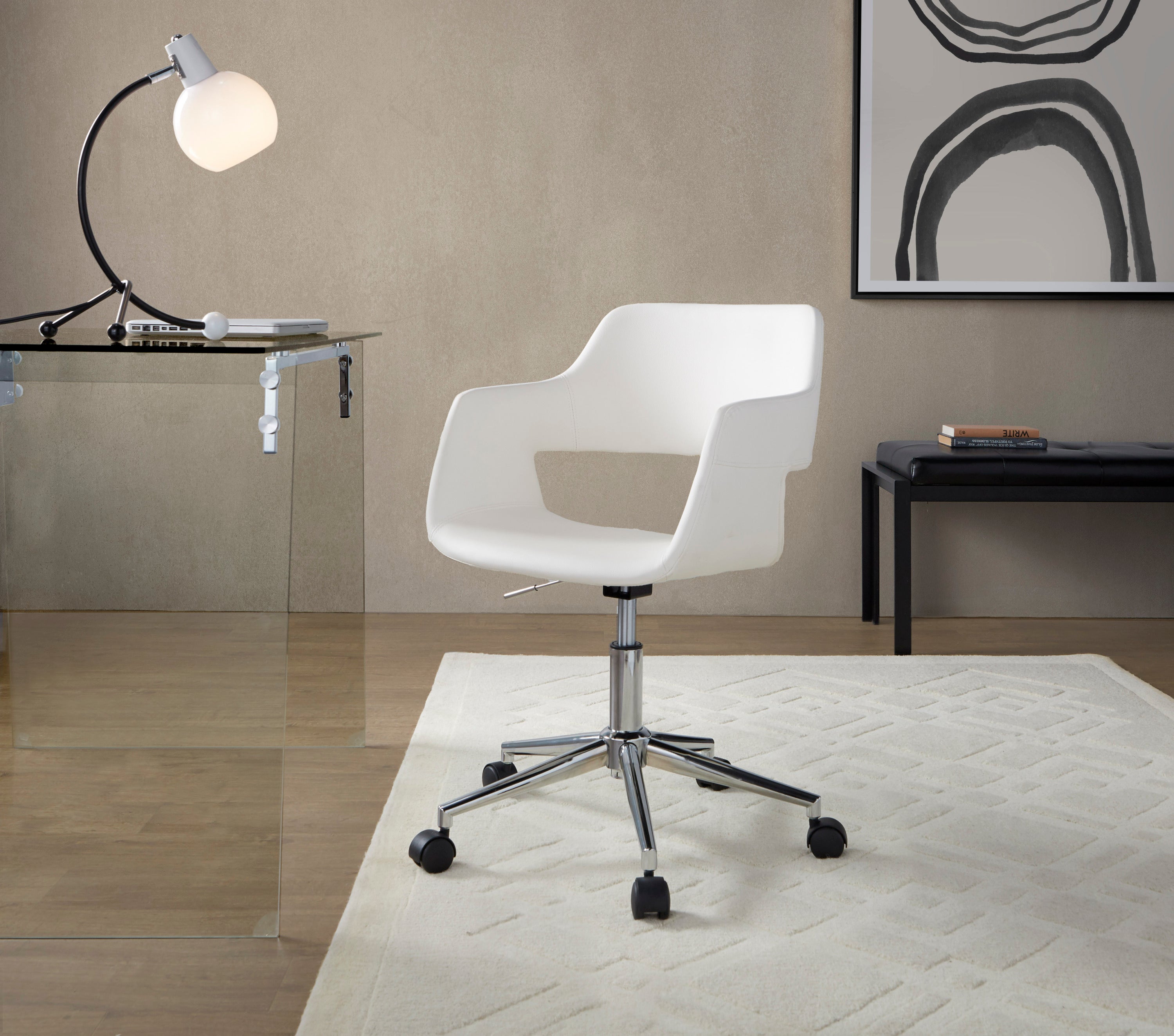 White Vegan Leather Office Chair with Chrome Base, Swivel