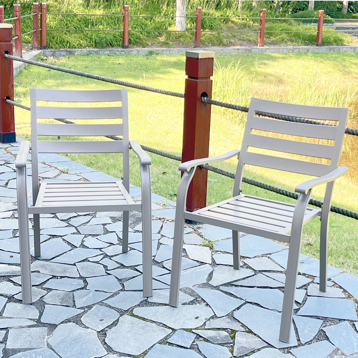 Cream Metal Outdoor Dining Chair, Set of 2
