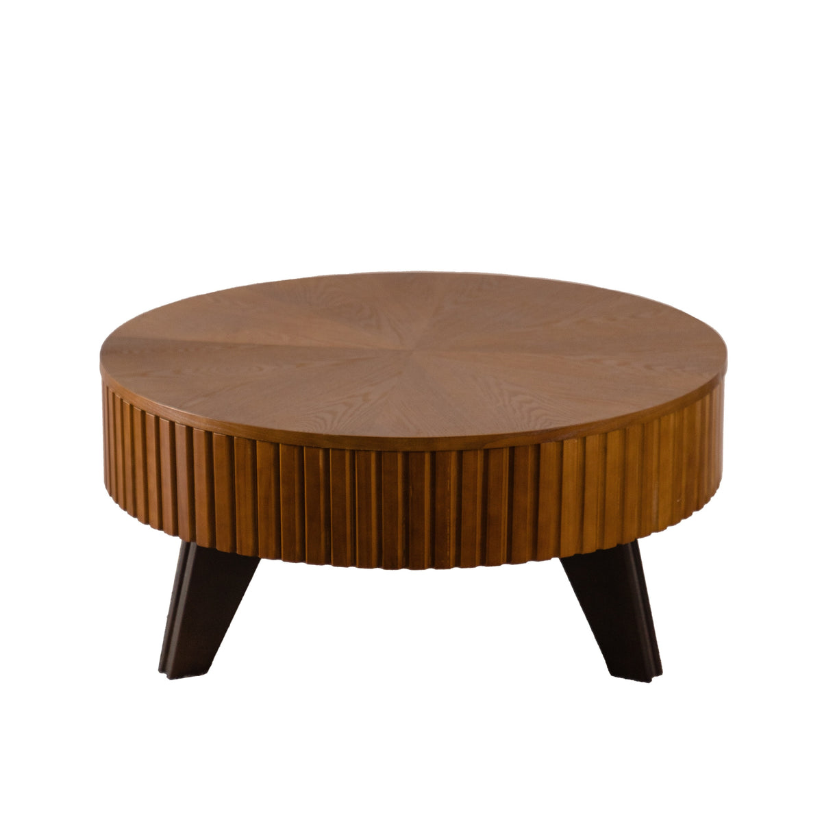 Natural Fluted Round Swivel-Top Coffee Table with Storage, 31.5 in