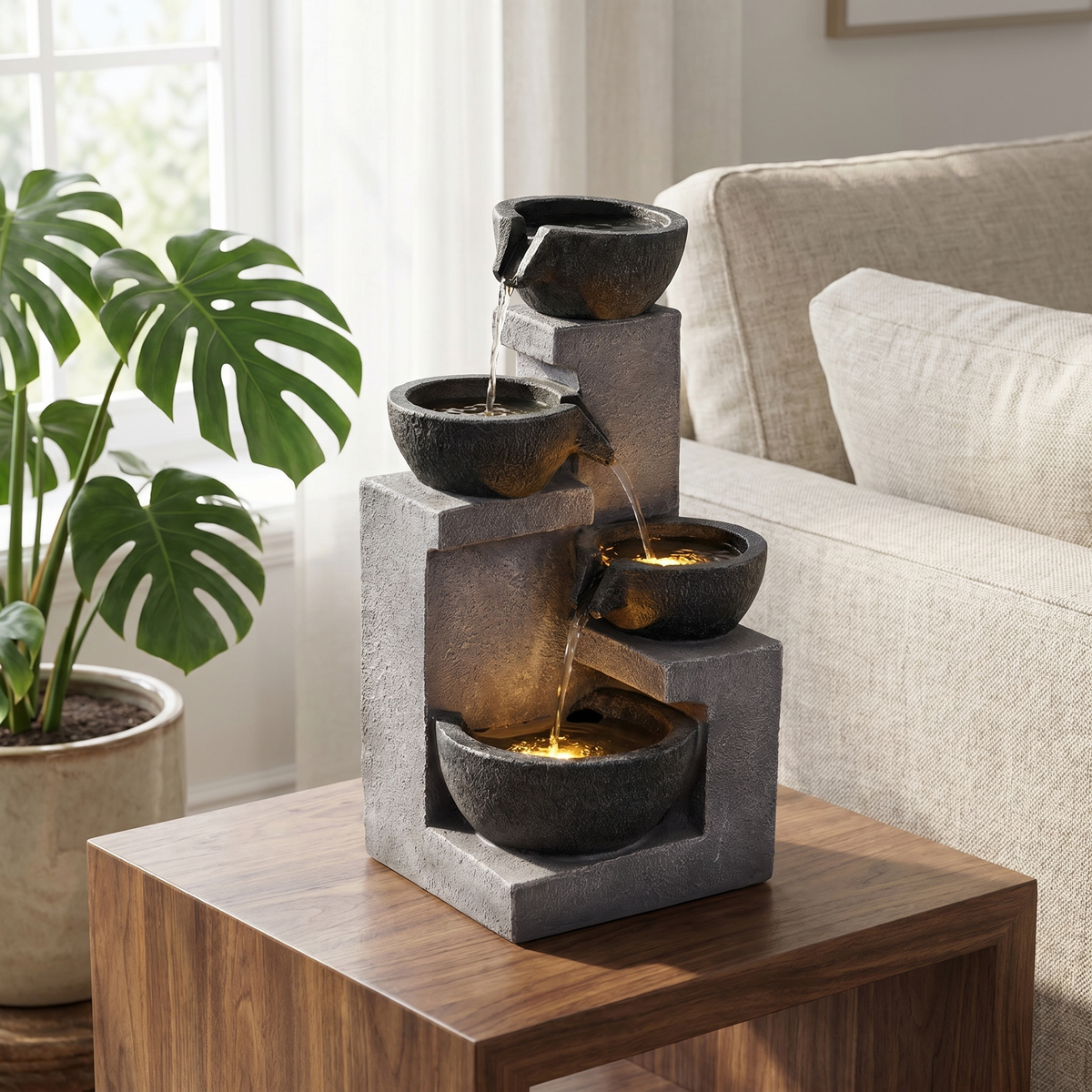 Gray Resin Outdoor Water Fountain, 20.9 in Tall
