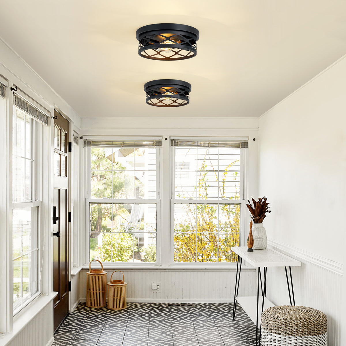 Flush Mount Ceiling Light, 2-Light, Selectable CCT, Black