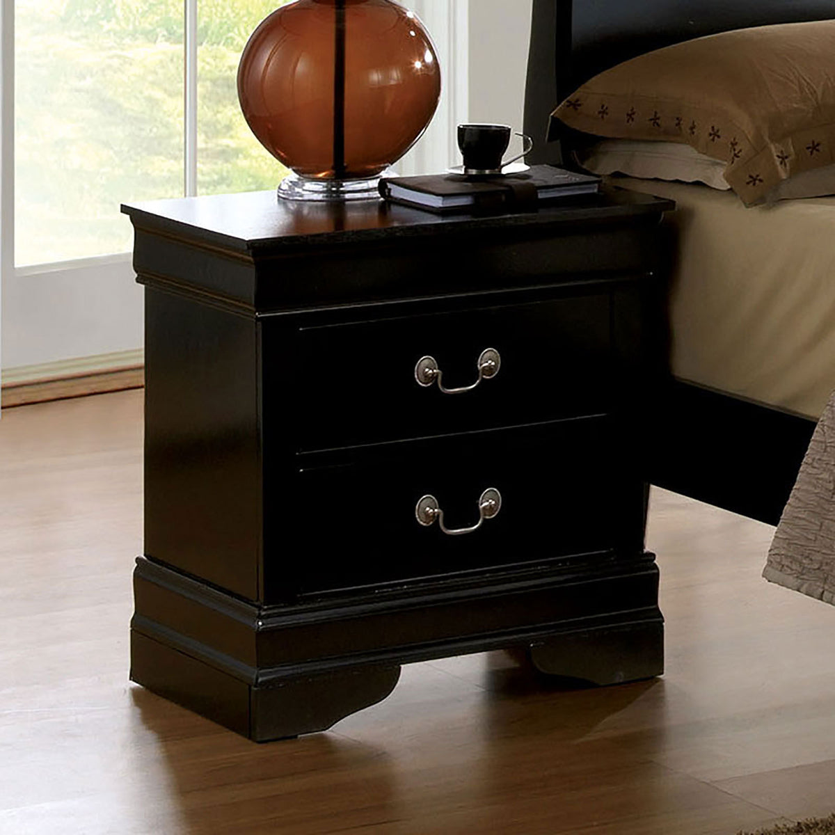 Solid Wood 2-Drawer Nightstand, Solid Wood, Black