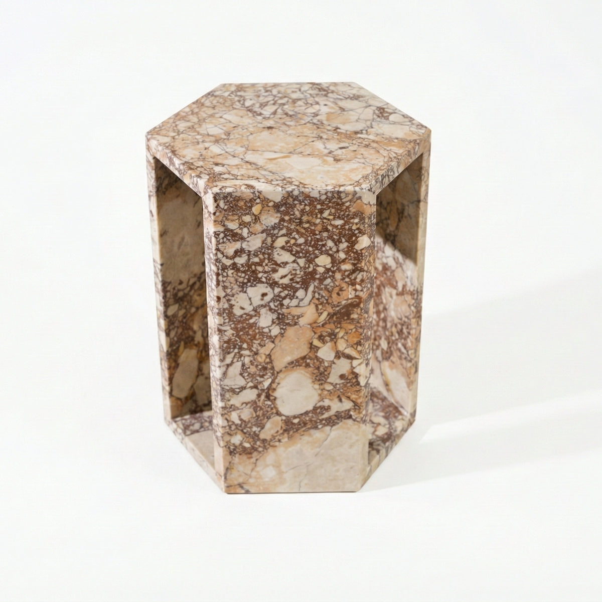 Pink Marble Hexagon Side Table, 12.6 in