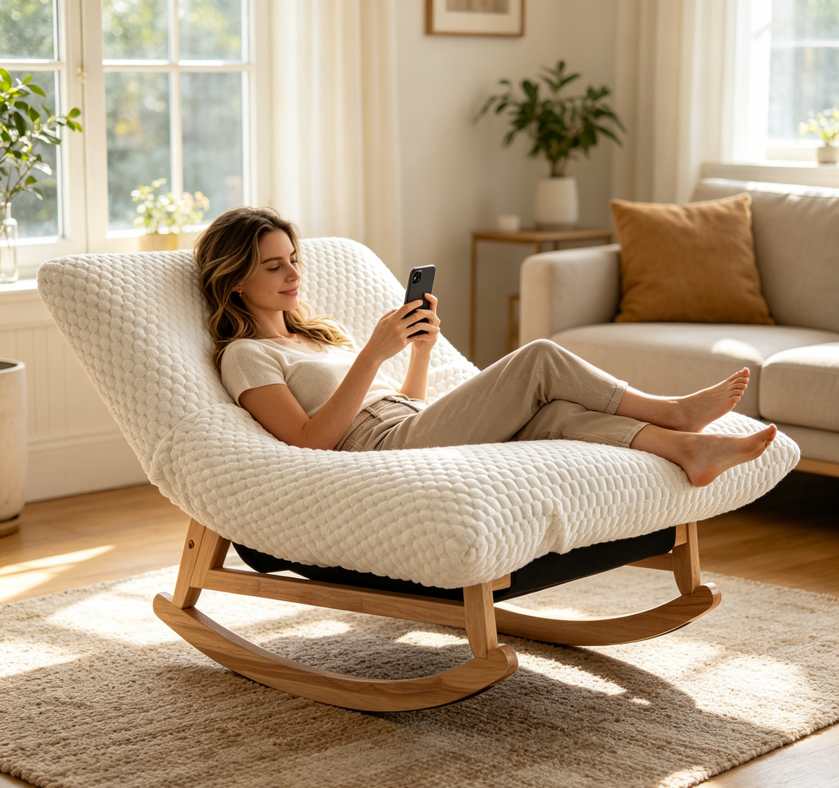 White Corduroy Bean Bag Rocking Chair