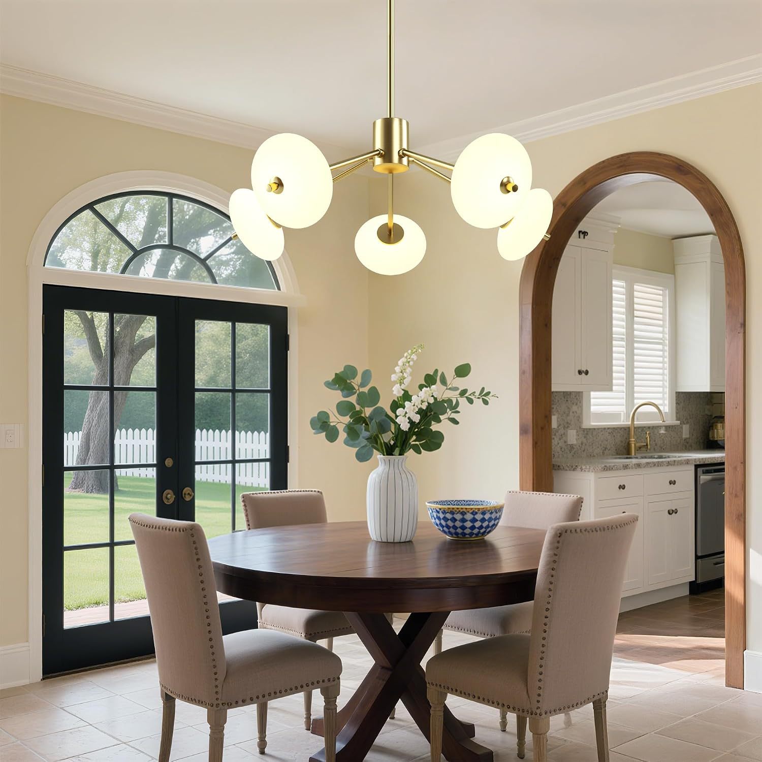 Gold Sputnik 5-Light Chandelier, 26 in, Glass and Metal