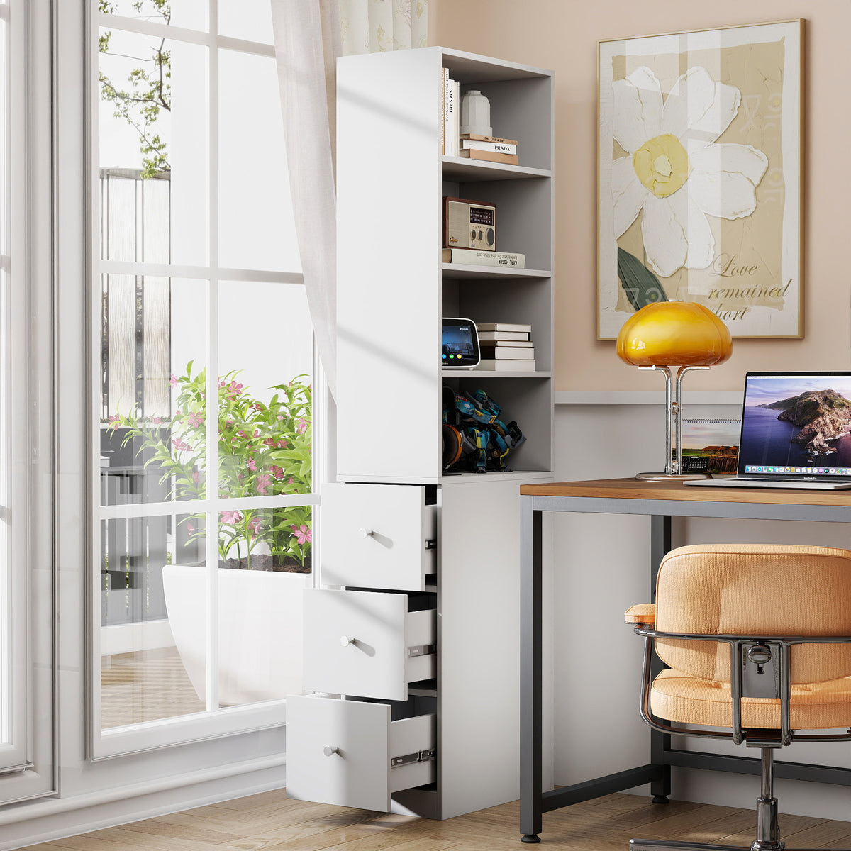 Modern Bookcase, 4 Shelves, 70.9 in Tall, White