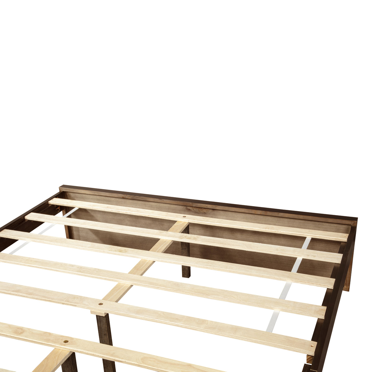 Queen bed frame with panel headboard and footboard, additional view