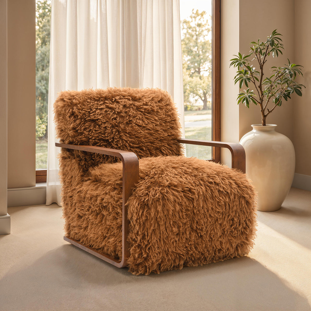 Camel Plush Accent Chair