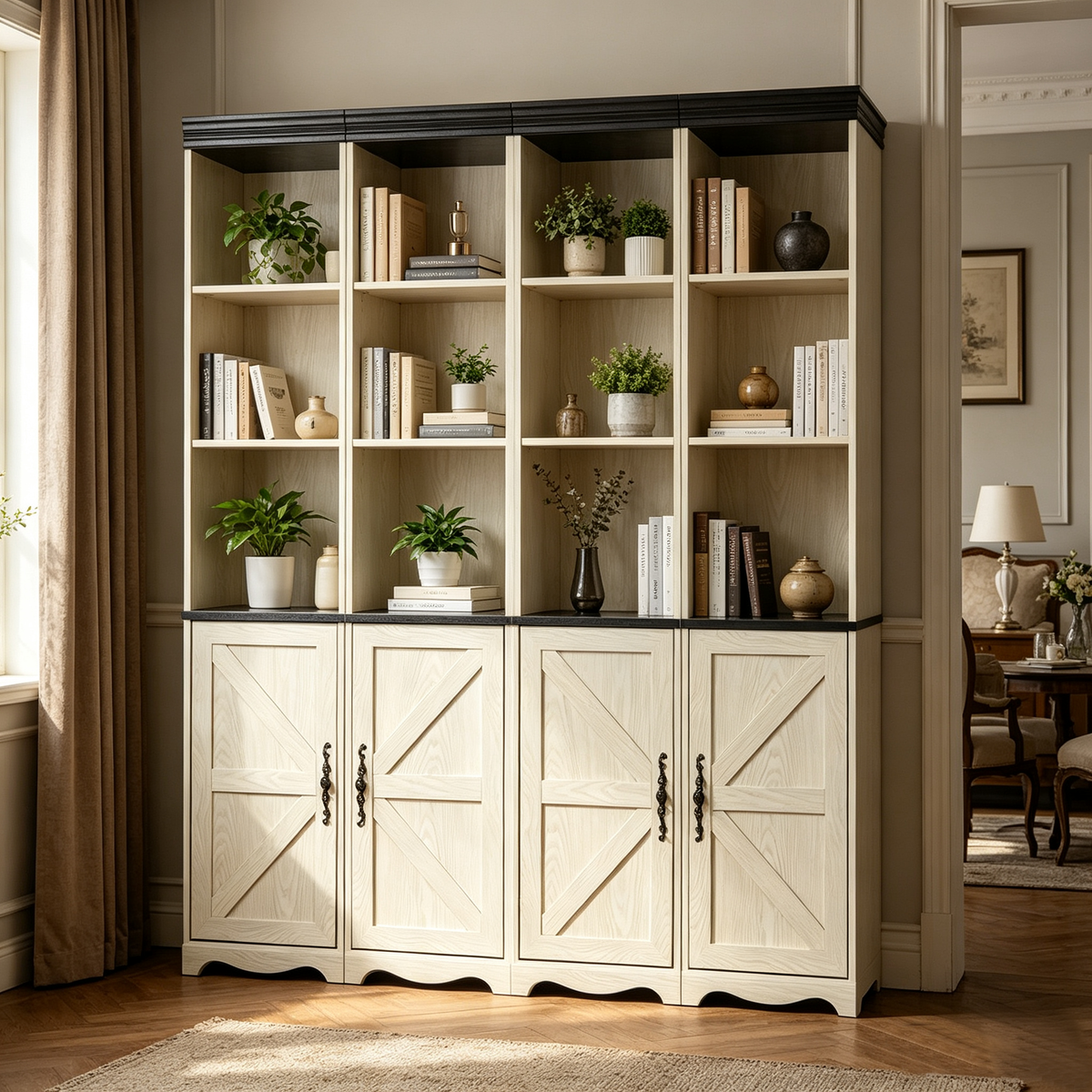 Barn Door Storage Cabinet, Adjustable Shelves, 70.9 in Tall, White