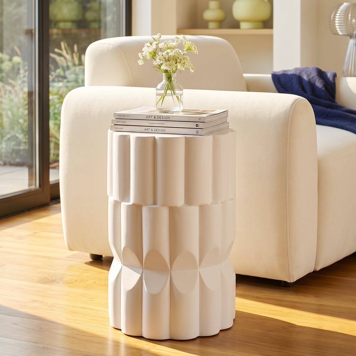 White Outdoor Side Table, 19.9 in Tall
