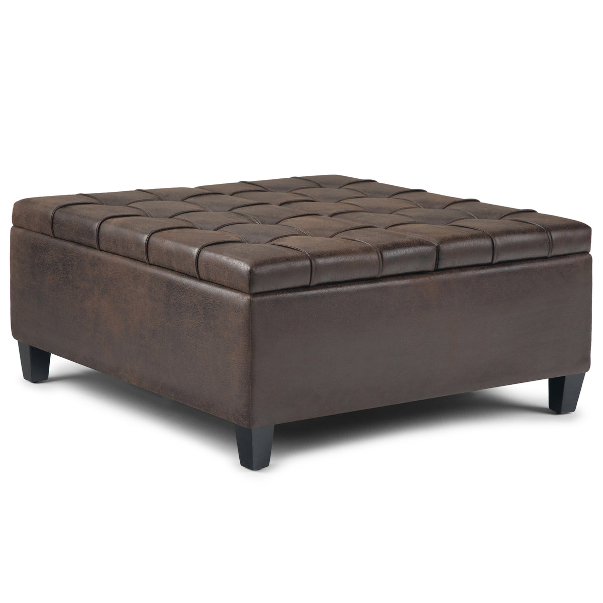 Dark Brown Faux Leather Square Lift-Top Coffee Table with Storage, 36 in