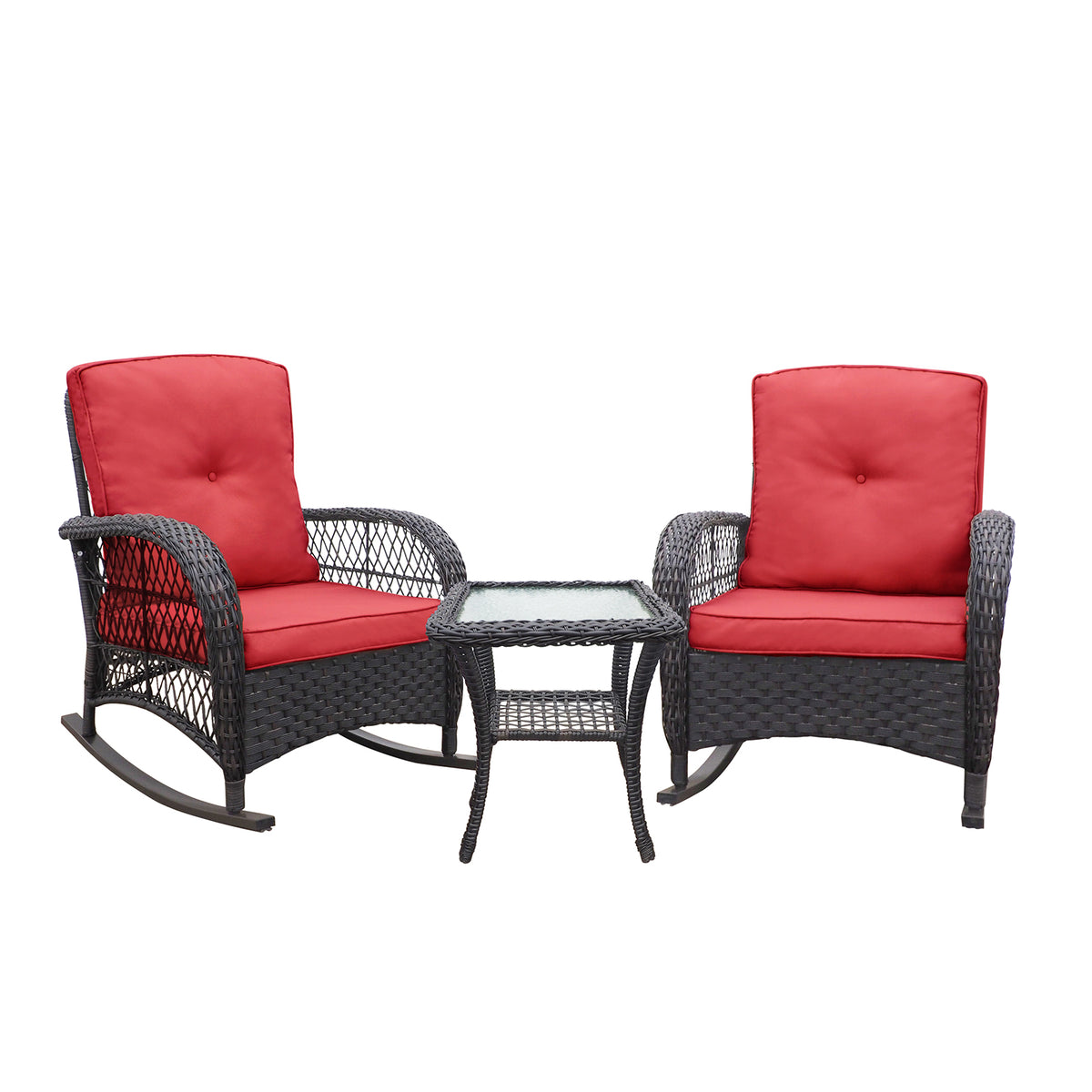 Wicker 3-Piece Bistro Set with Red Cushions