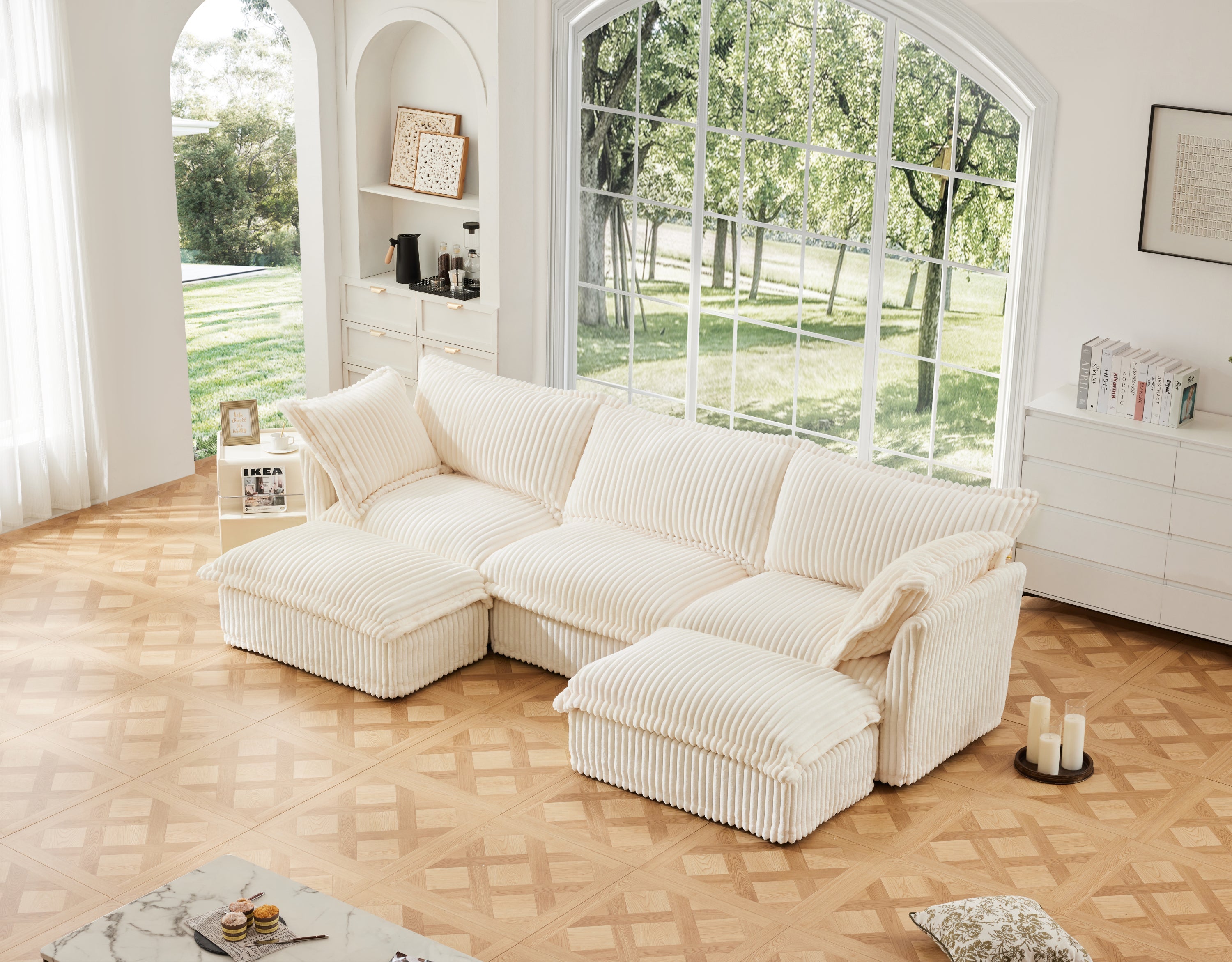 Fluffy 3-Seat Modular Sofa in Corduroy Cream #OttOnly_2 #Fabric_Corduroy Cream
