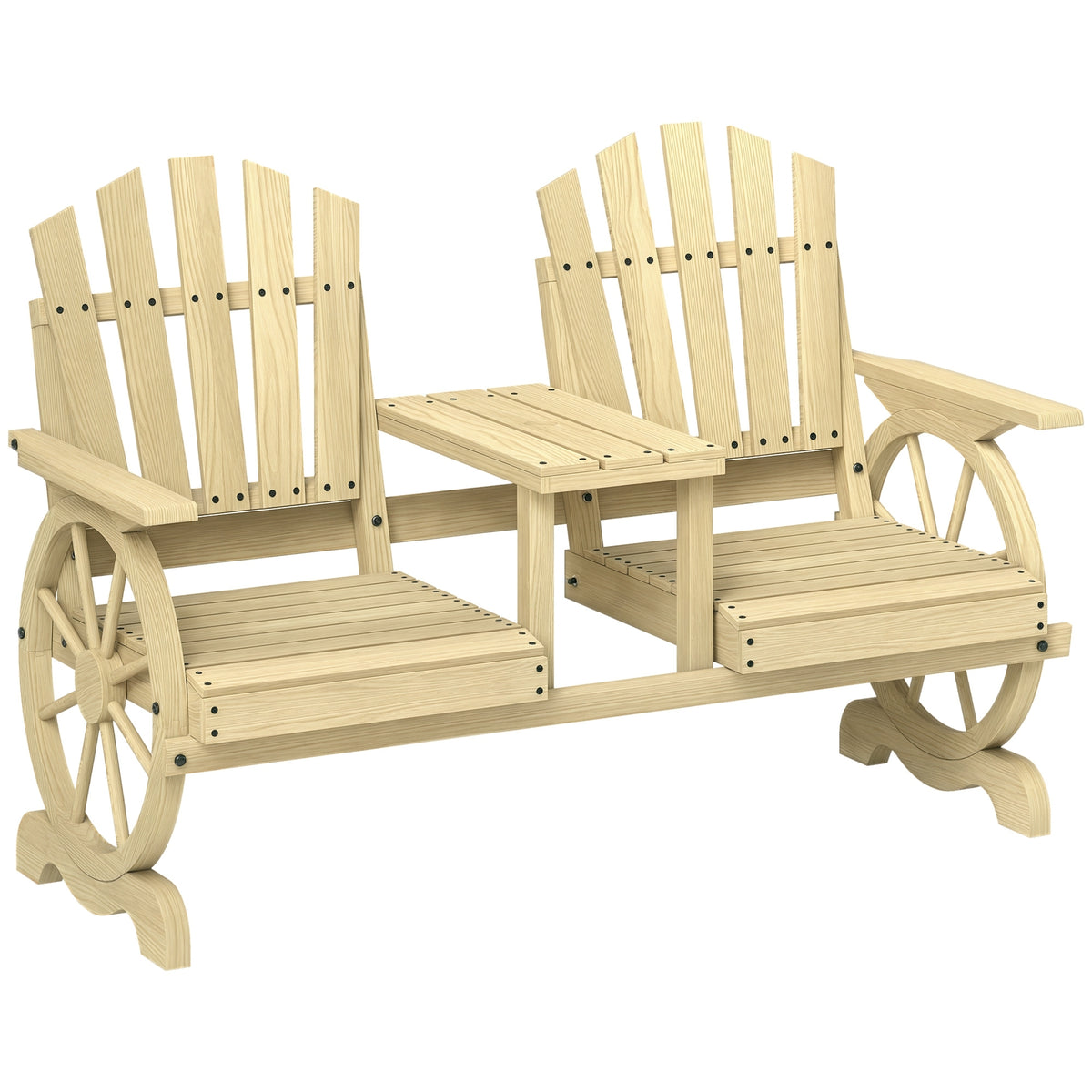 Solid Wood Outdoor Bench for 2 with Table