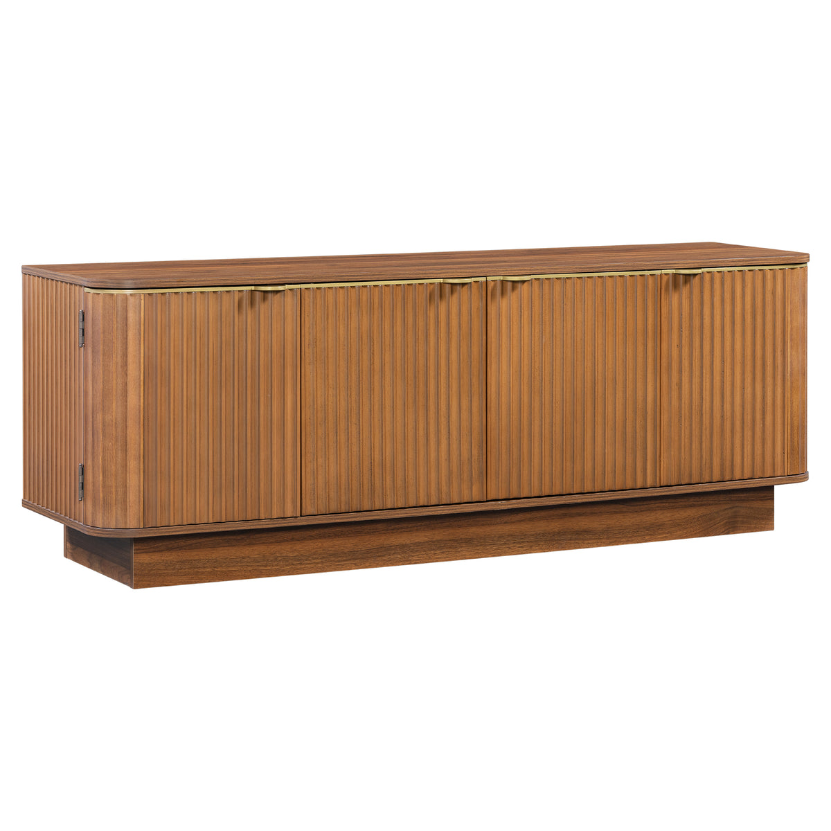 Walnut Round Fluted Coffee Table and TV Stand Set, 2 Piece
