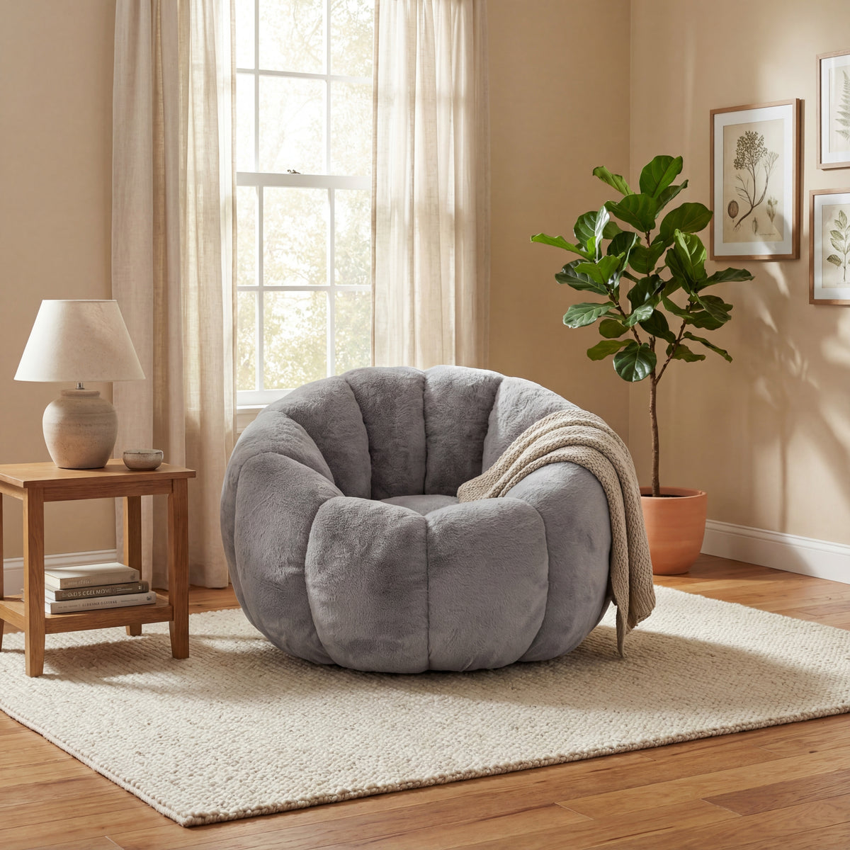 Gray Plush Bean Bag Chair, 45.1 in Wide