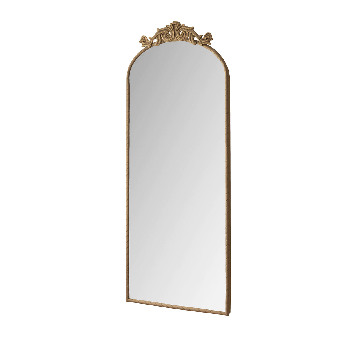 Bronze Arch Wall Mirror, 58 x 24 in, Carved Applique