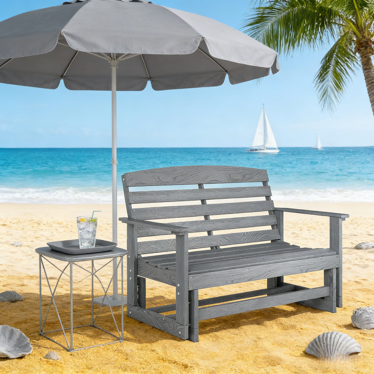 Gray HDPE Outdoor Bench, 49.5 in Wide