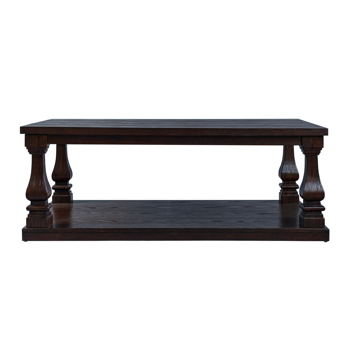 Espresso Farmhouse Two-Tier Coffee Table with Turned Legs, 46 in