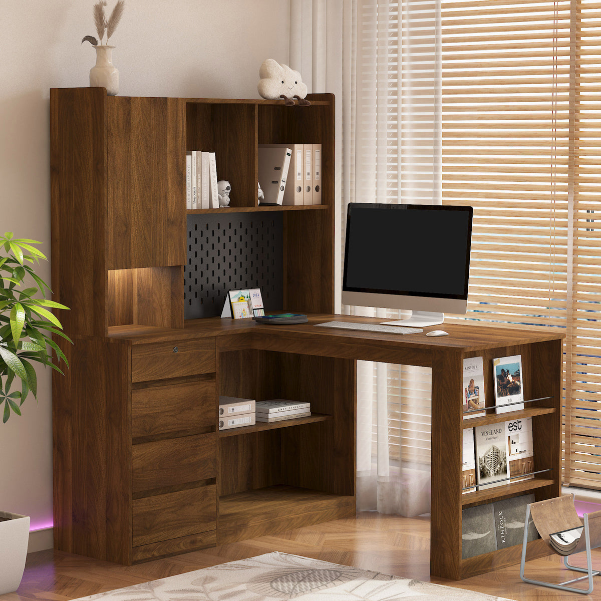 Computer Desk, L-Shaped, Charging Station, 51.6 in