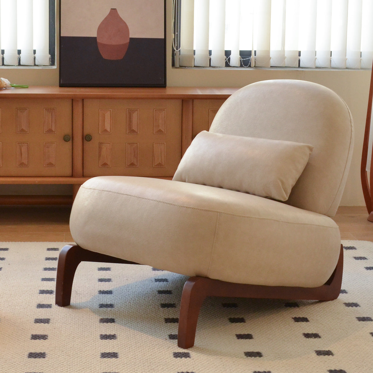 Cream Vegan Leather Accent Chair, 34.2 in Wide