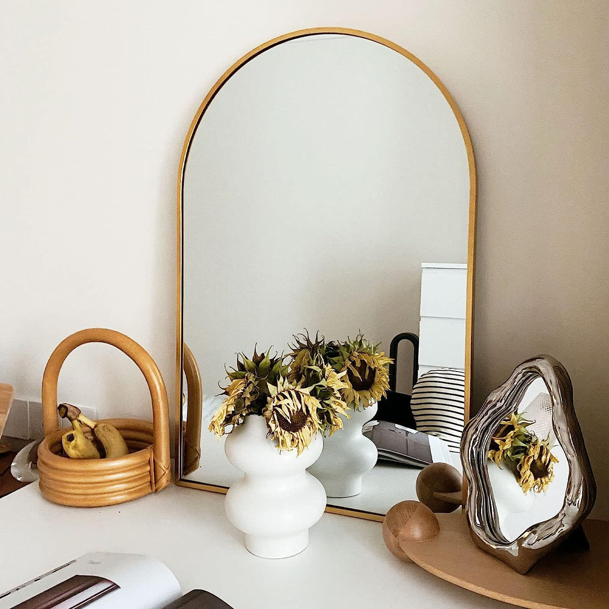 24x36 Arched Wall Mirror, Gold Aluminum Frame