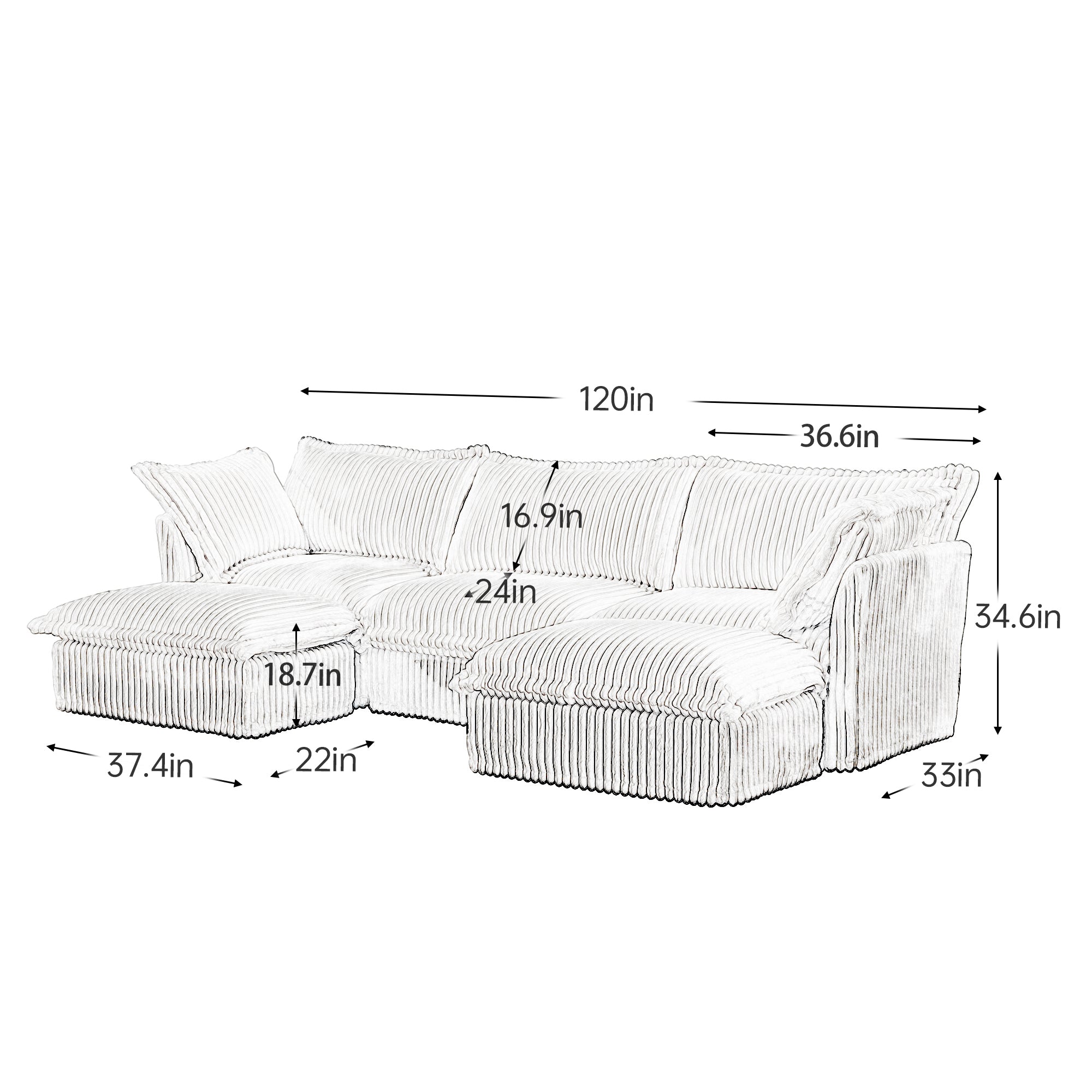 Fluffy 3-Seat Modular Sofa