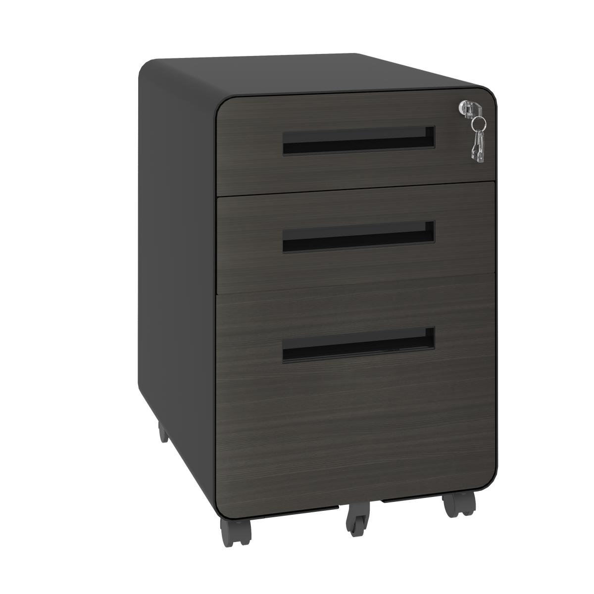 Rolling Minimalist Metal File Cabinet, 3 Drawers, Locking, 22.8 in