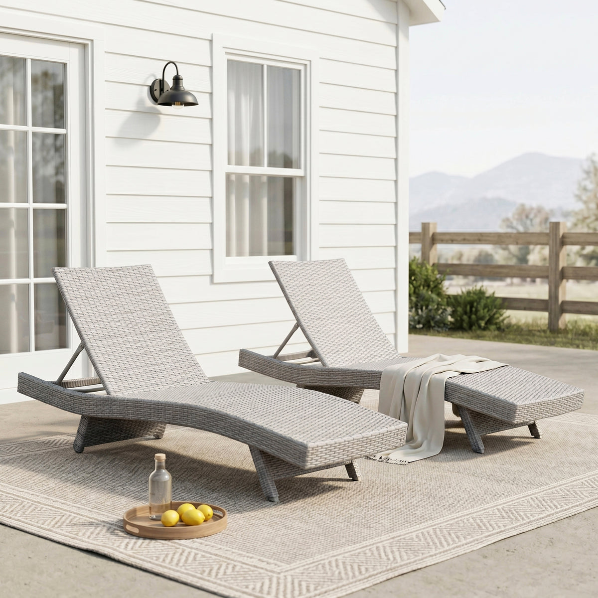 Gray Aluminum Outdoor Chaise Lounge, Set of 2