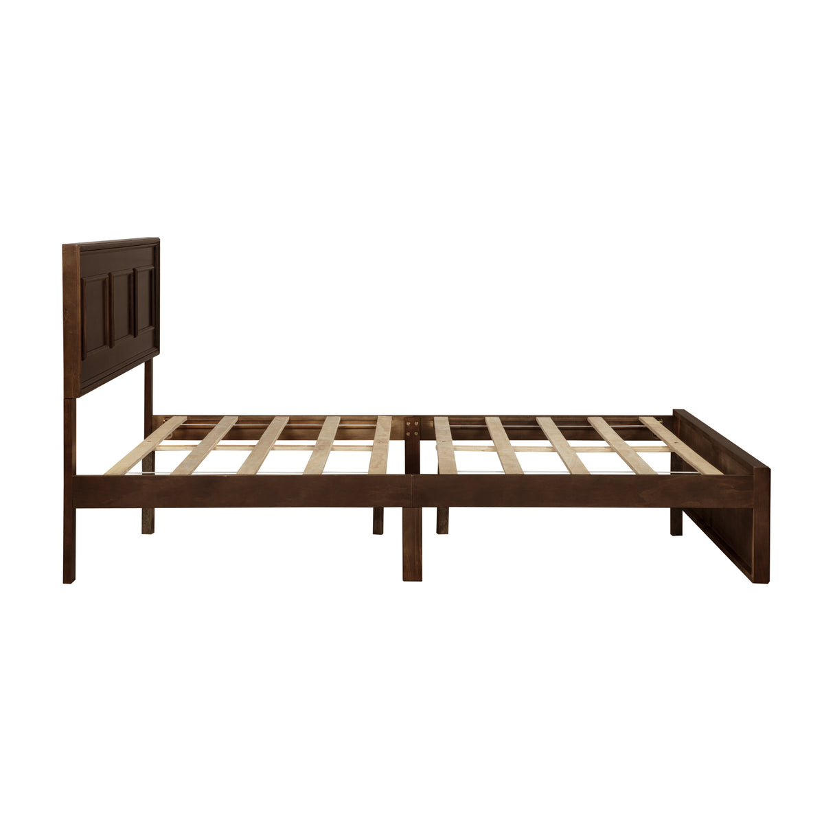 Queen bed frame with panel headboard and footboard, additional view