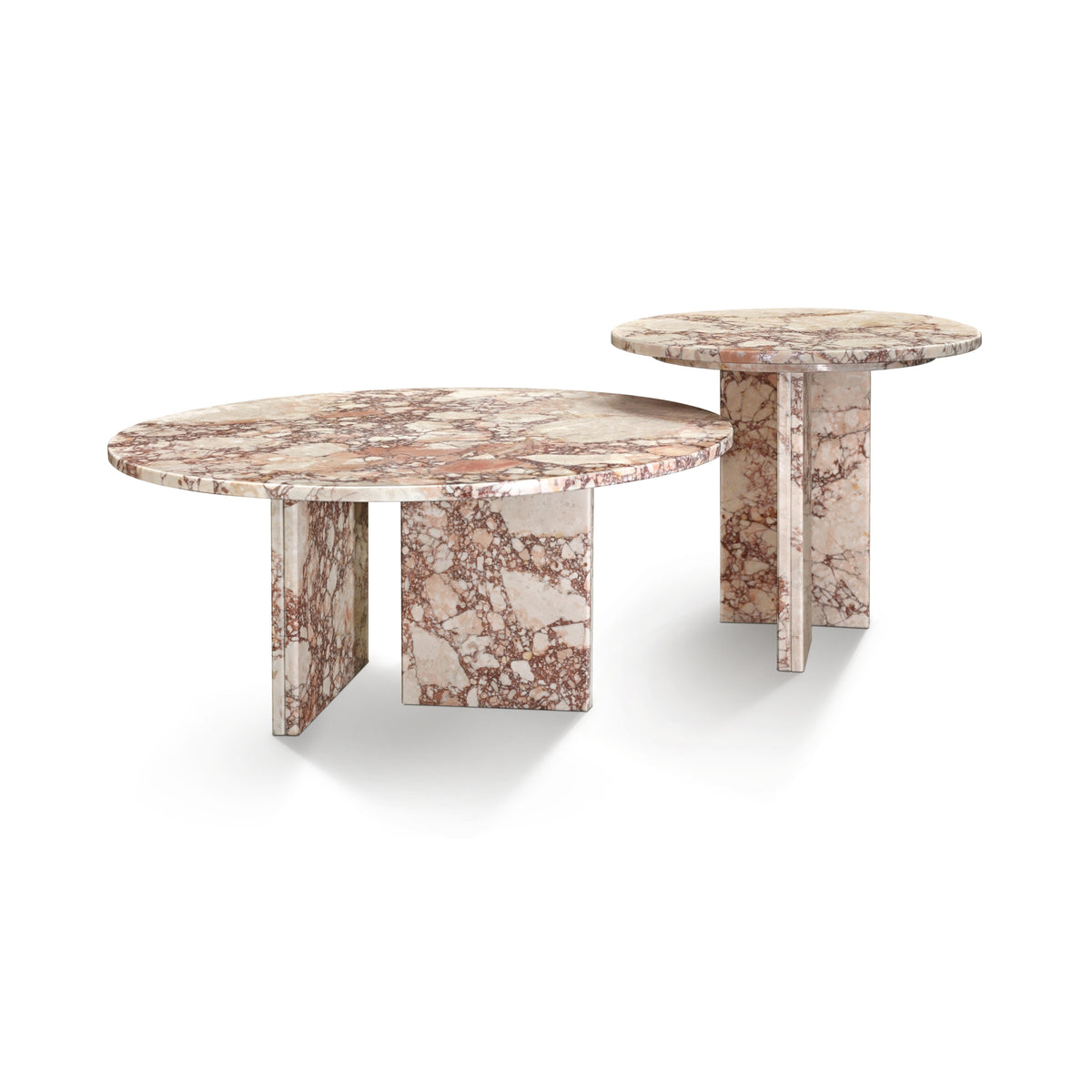 Pink Natural Marble Round Coffee Table, Set of 2