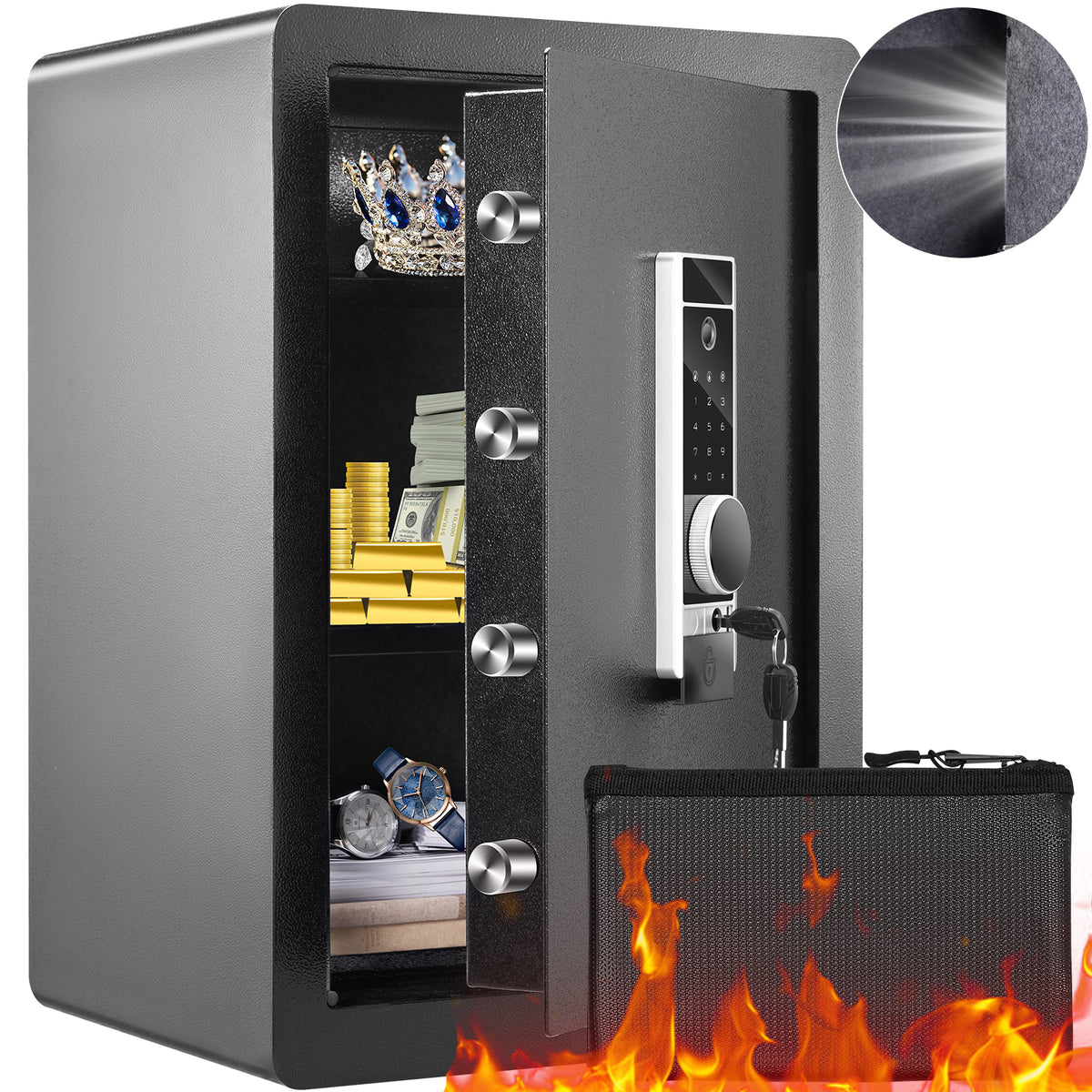 Cube Steel Office Safe, Locking, 27.8 in Tall, Black