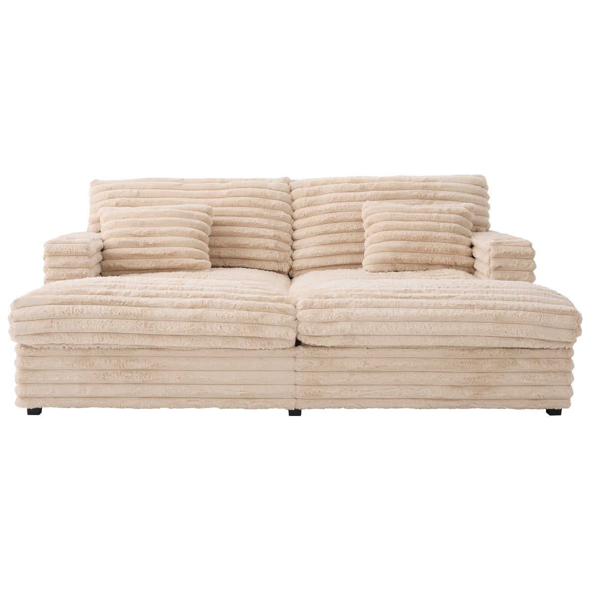 Beige Plush 2-Seat Couch, USB Charging, 82 in Wide