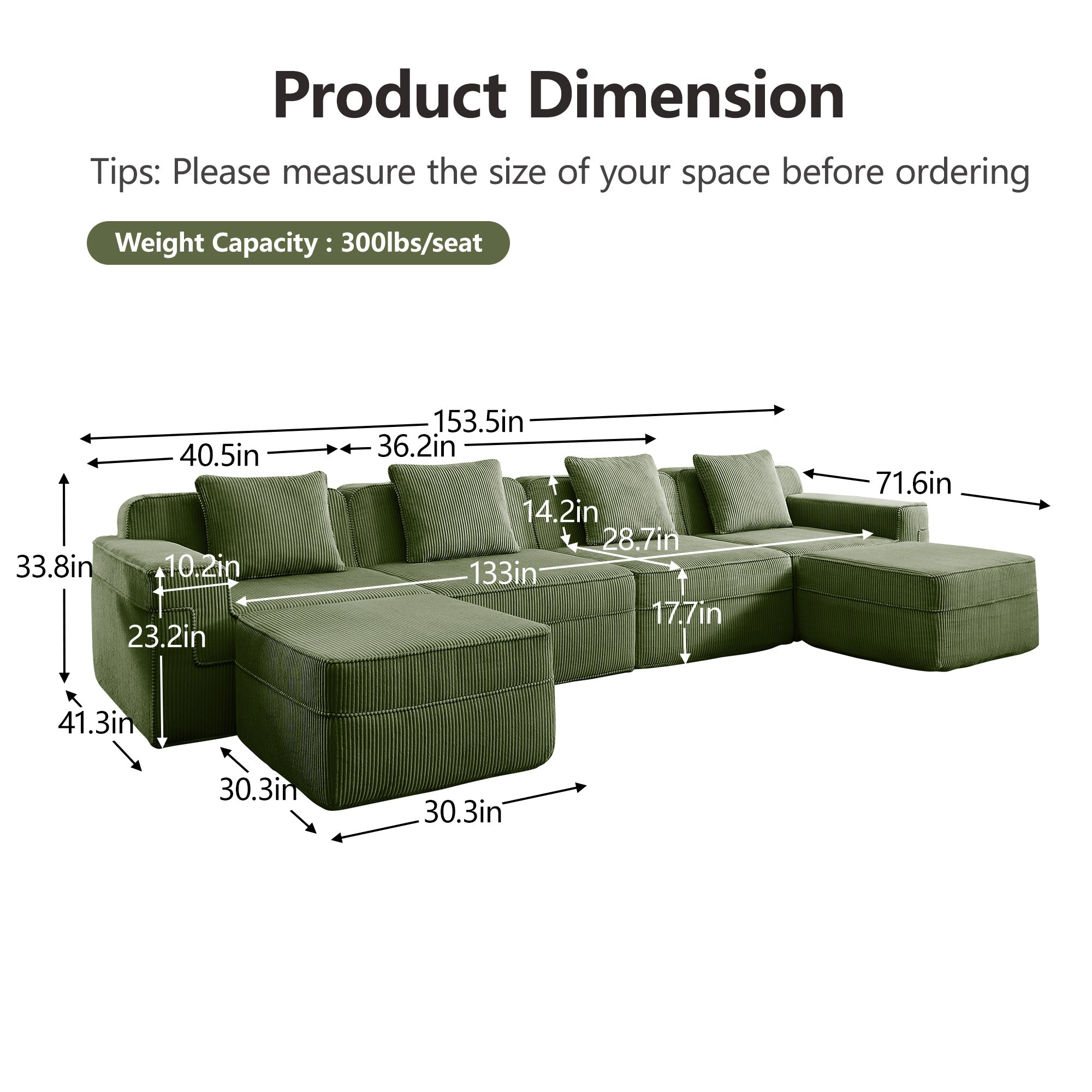 Hudson 4-Seat Boneless Couch in Olive #OttOnly_2 #Color_Olive