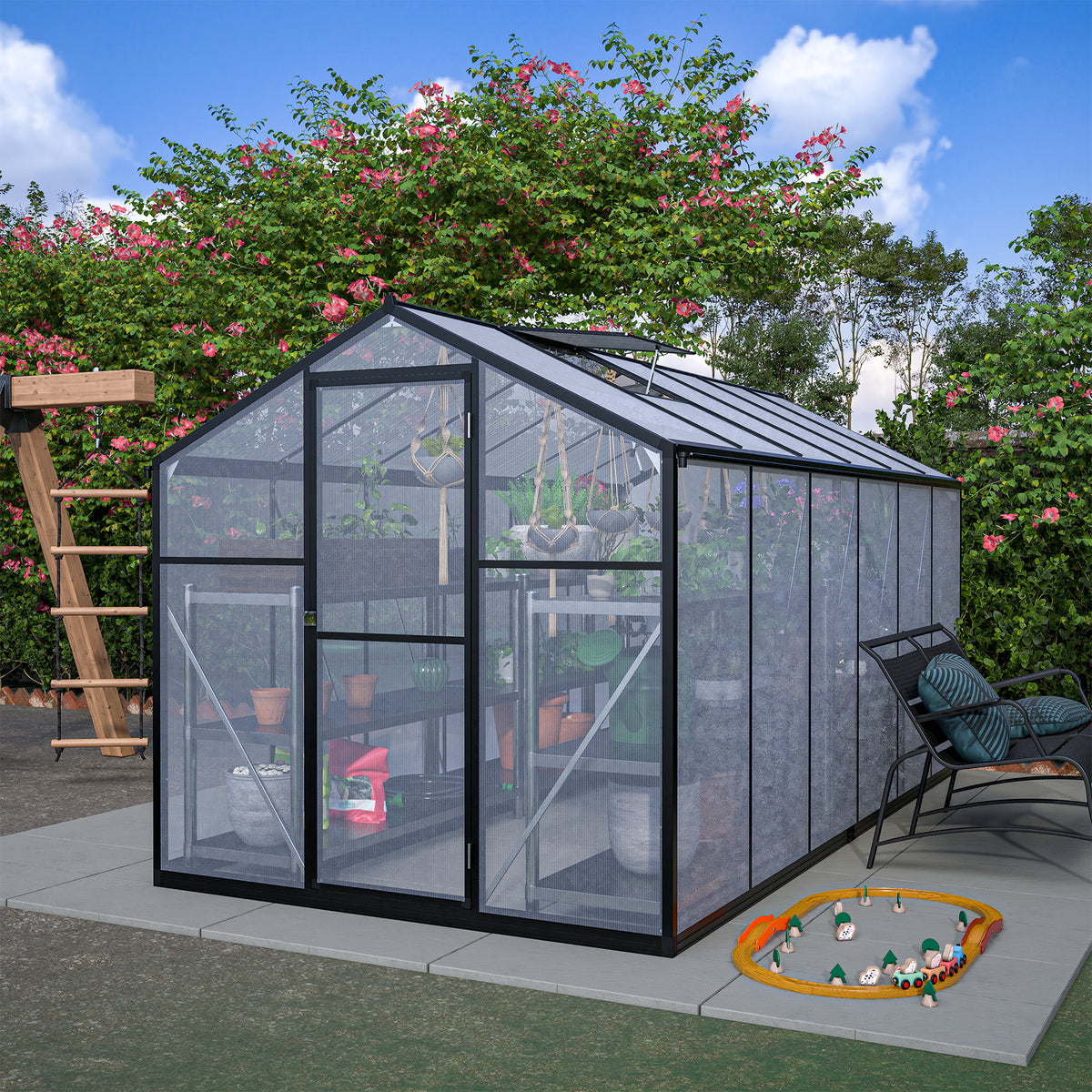6x12 ft Black Aluminum Greenhouse