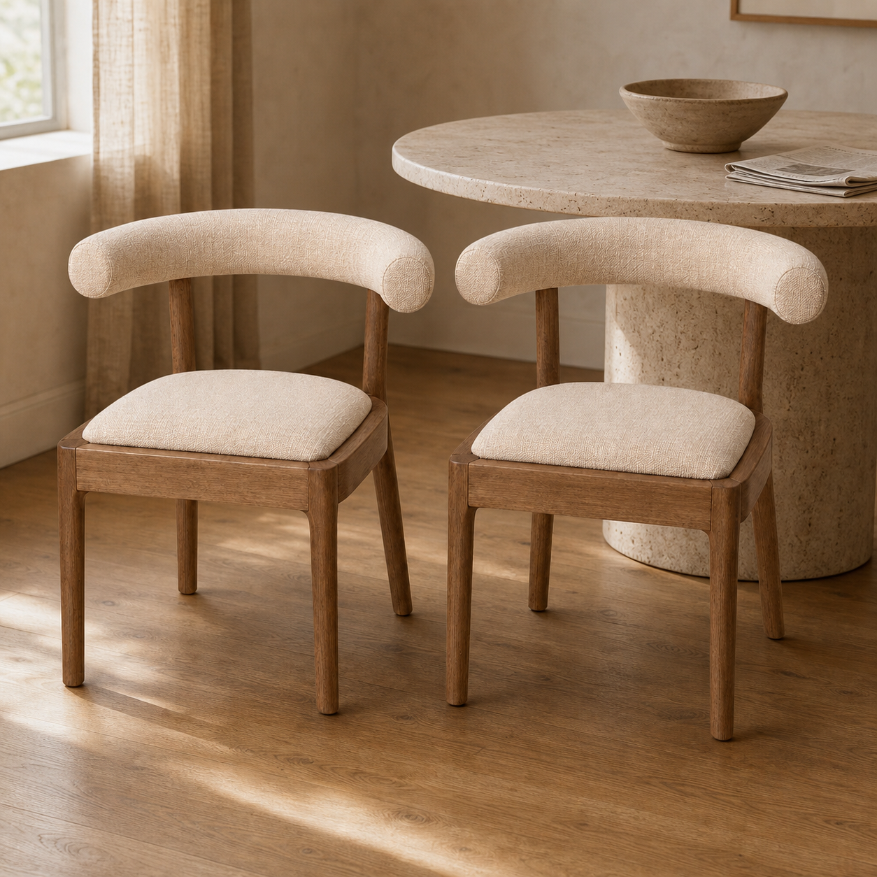 Solid Wood & Linen Upholstery Dining Chair Set of 2
