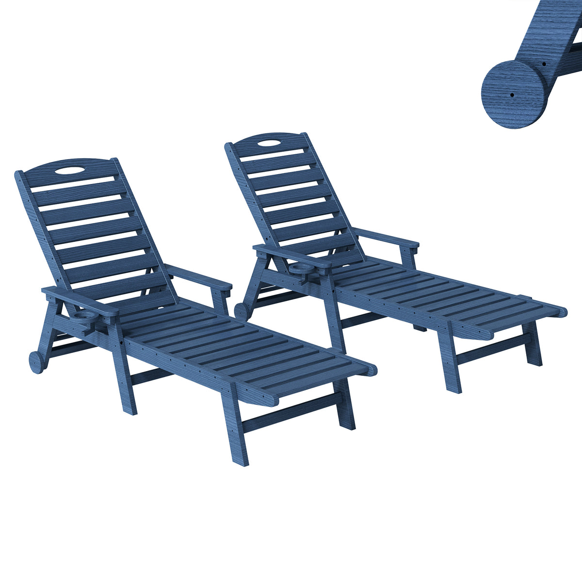 Blue HDPE Outdoor Chaise Lounge, Set of 2
