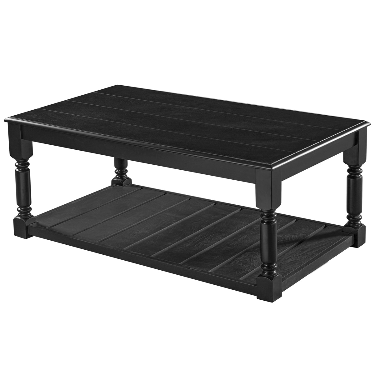Black Farmhouse Rectangular Coffee Table with Shelf, 45.3 in