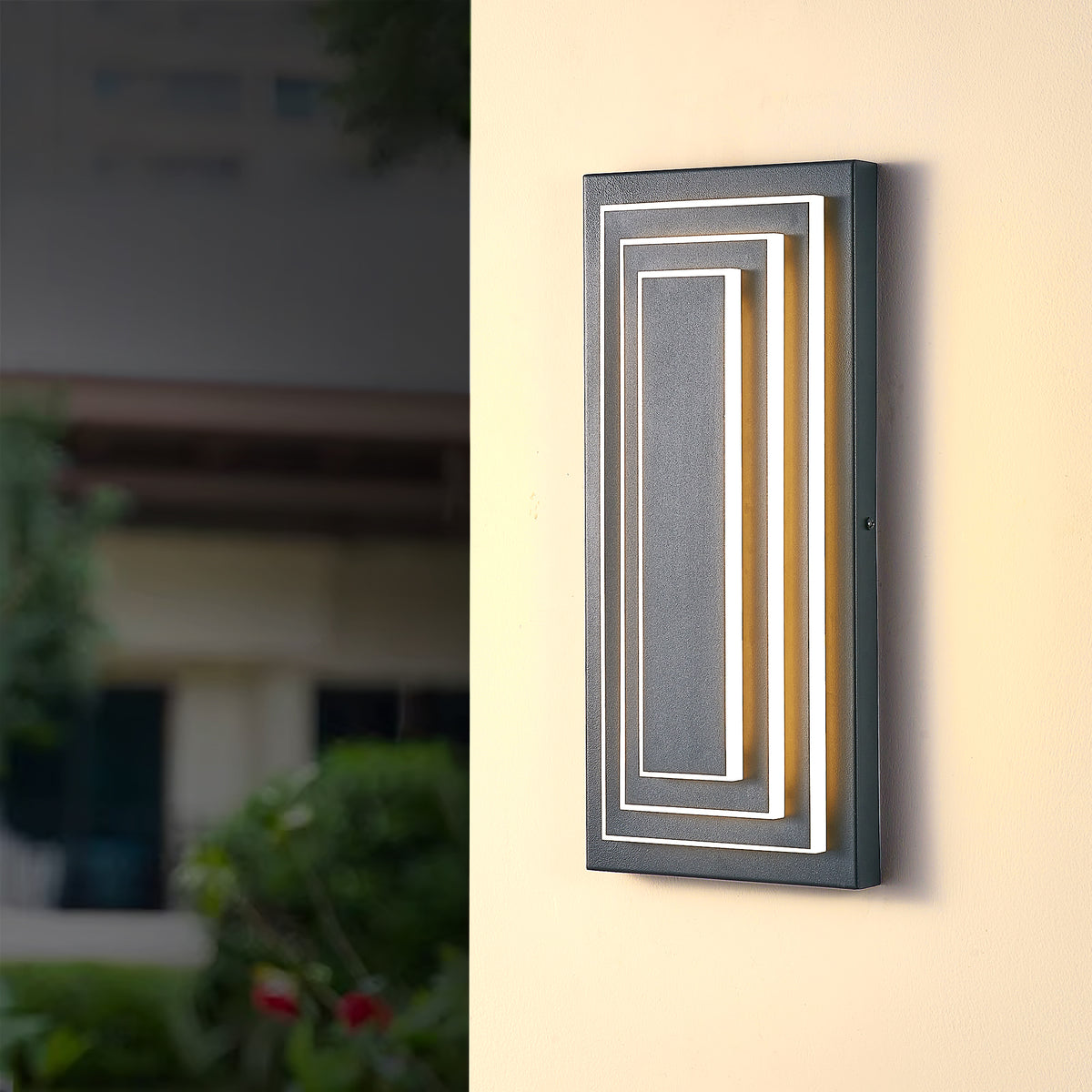 Outdoor Wall Light with Integrated LED, Tiered Acrylic Shade, Black