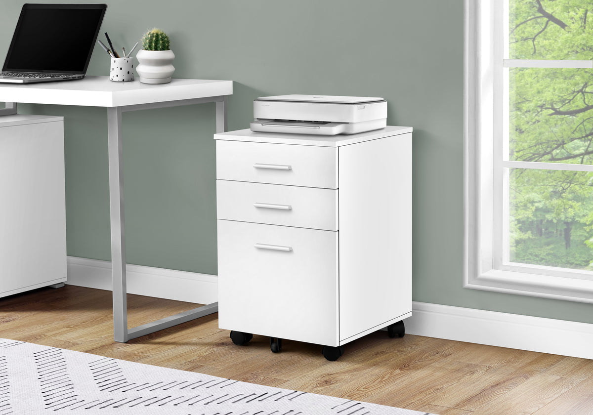 Contemporary Printer Stand, 3 Drawers, Rolling, 24 in Tall, White