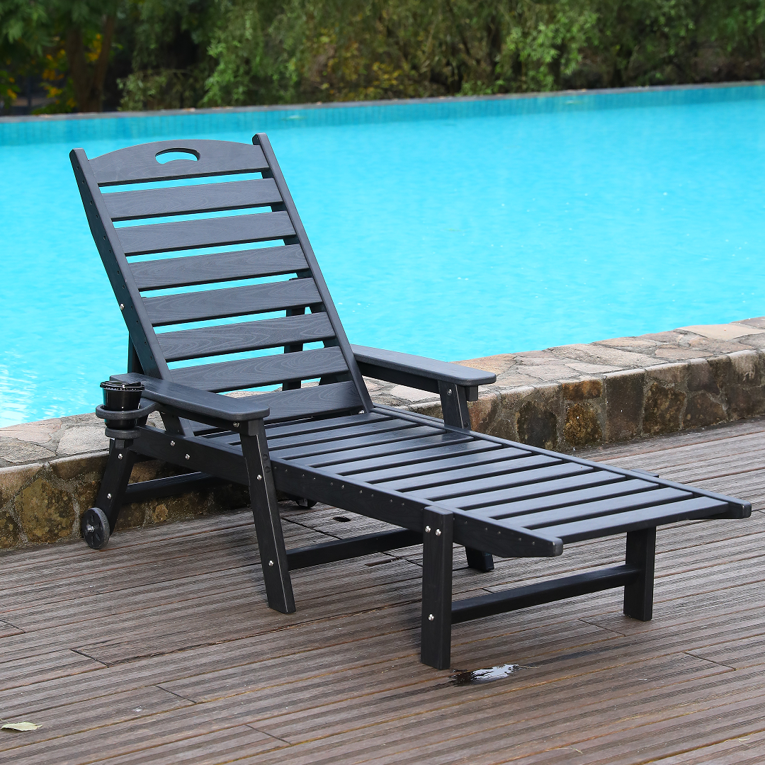Black HDPE Adjustable Outdoor Chaise Lounge