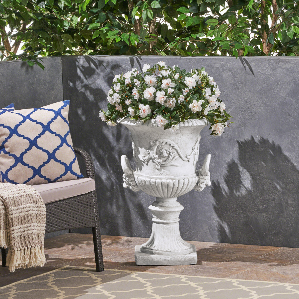 White Outdoor Planter, 28.3 in Tall
